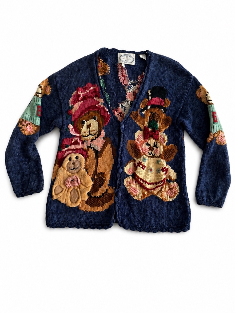 Eagle’s Eye Vintage Teddy Bear Cardigan 3D Knit Novelty Sweater Cardigan